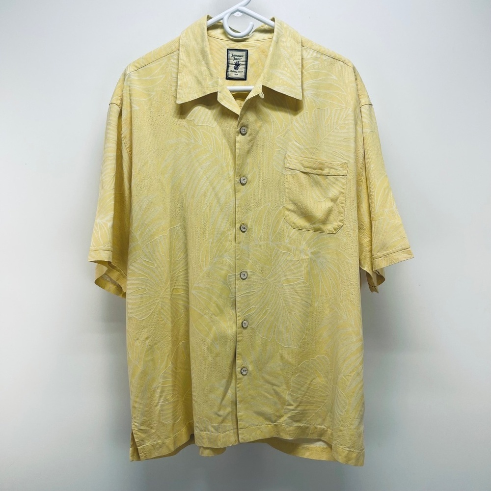 Jamaica Jaxx Men’s Shirt Hawaiian 100% Silk Short Sleeve Yellow Sz XL